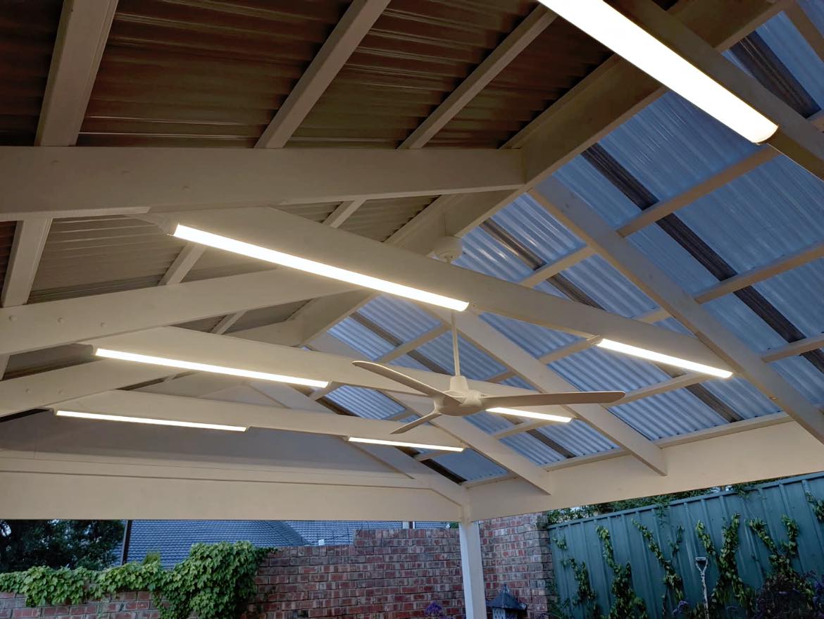 Smart verandah lighting and fan installation, Adelaide home by STRZELEC Electrical